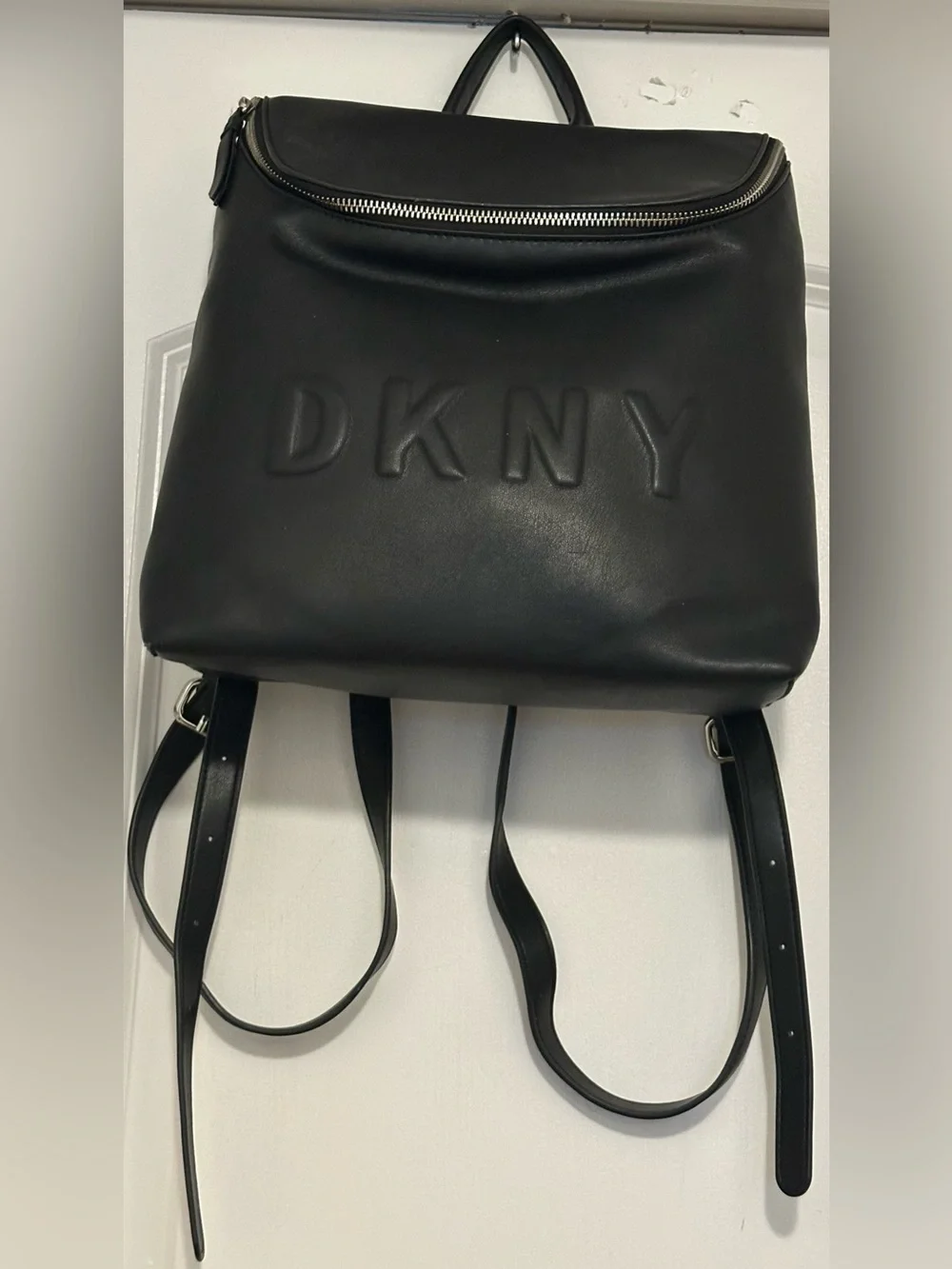 DKNY Black Embossed Leather Backpack